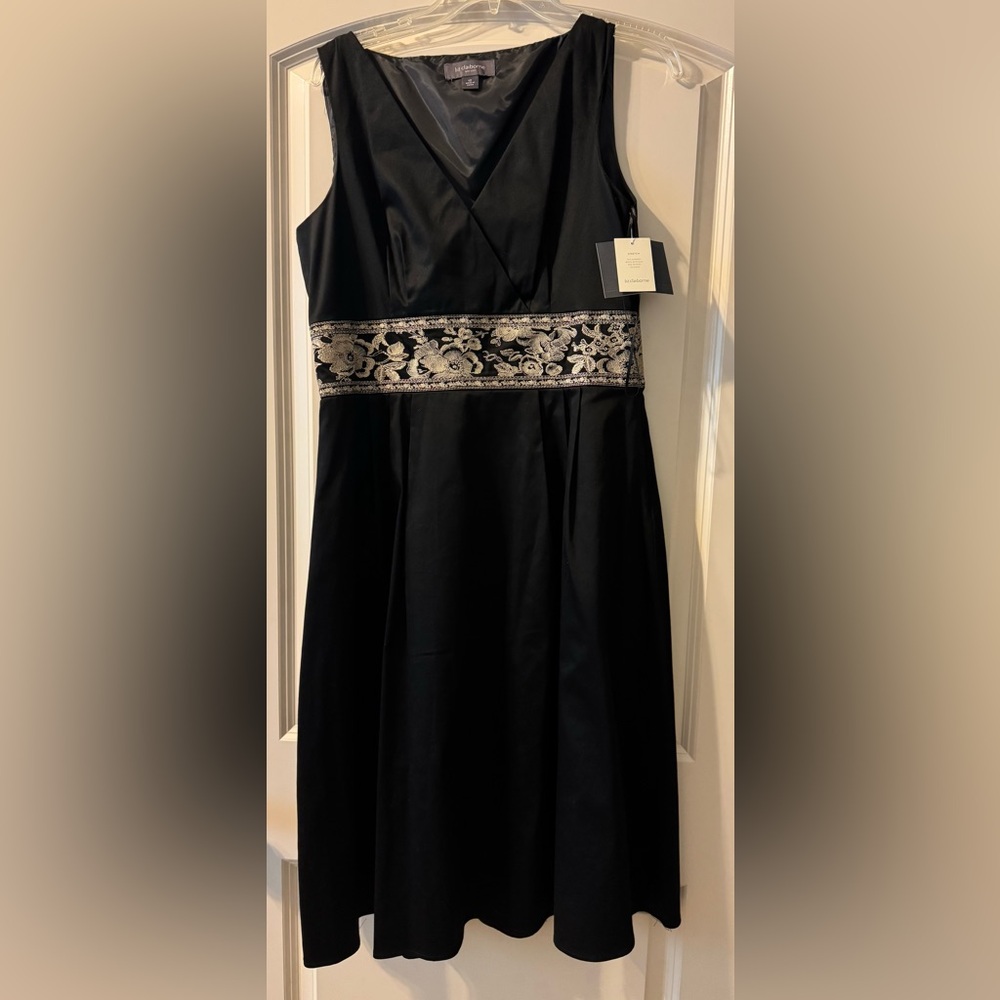 Liz Claiborne Black Dress with Gold/Taupe Embroidery